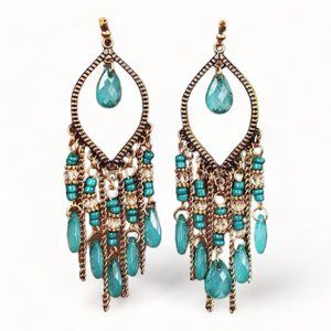 Bohemian Drop Chandelier Earrings Teal Blue Sparkle NEW